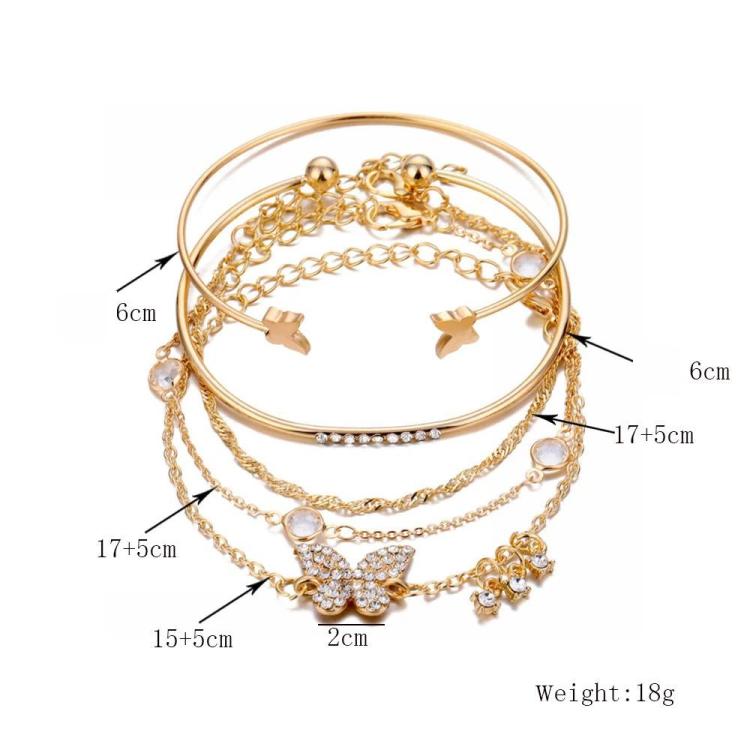 5pcs /Set Bohemian Butterfly Open Cuff Diamond Crystal Bracelet