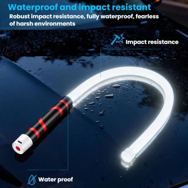 Flexible LED light strip with bright white arc shown with water droplets