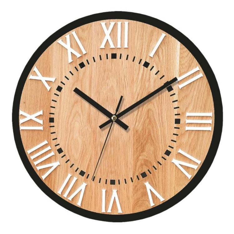 Wooden Round Analog-Digital Wall Clock 3D Decorative Home Wall Clock, 30cm, 34cm