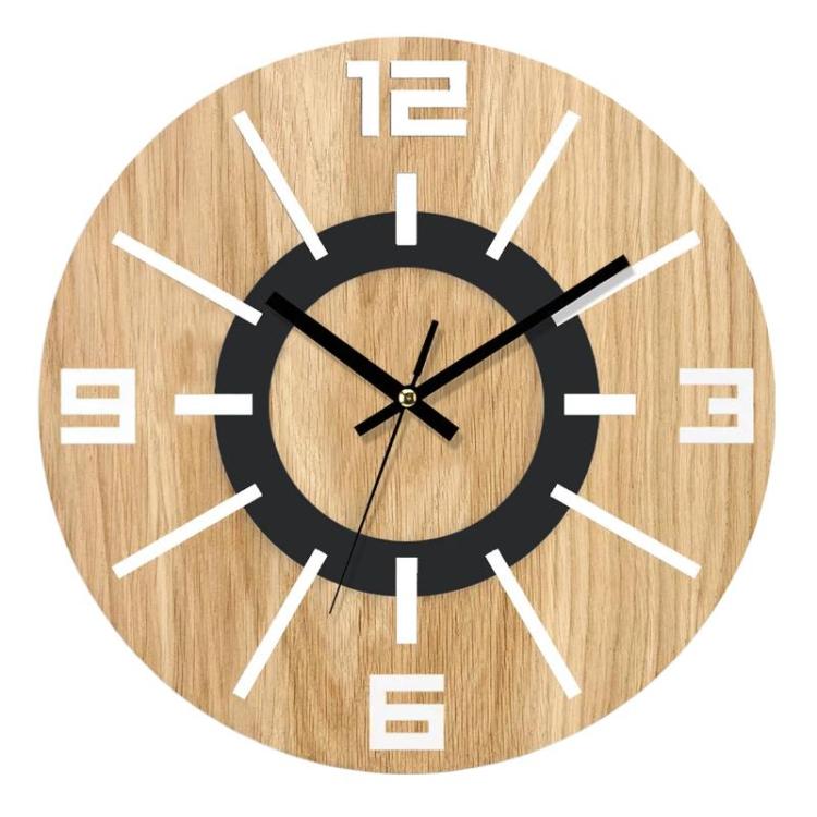 Wooden Round Analog-Digital Wall Clock 3D Decorative Home Wall Clock, 30cm, 34cm