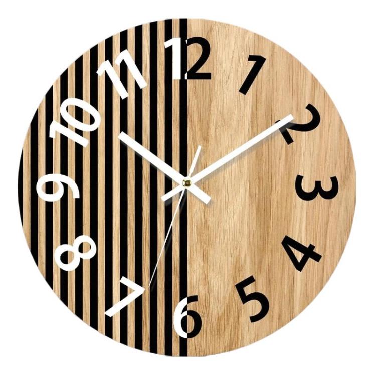 Wooden Round Analog-Digital Wall Clock 3D Decorative Home Wall Clock, 30cm, 34cm