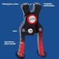 Fishing line cutter with black body and red accents, showing two metal blades