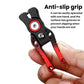 Fishing line cutter with red-and-black anti-slip grip, held by fingers