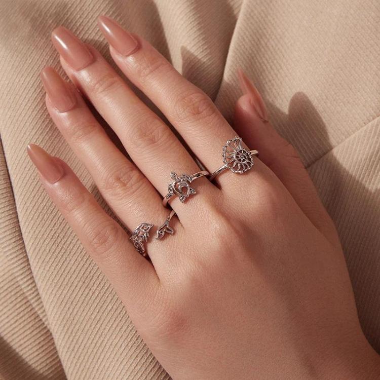 Copper Plated With White Gold Adjustable Ocean Life Opening Ring, YIR302-E, YIR303-E, YIR304-E