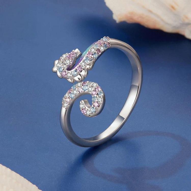 Adjustable Copper-Plated White Gold Dreamy Seahorse Opening Ring