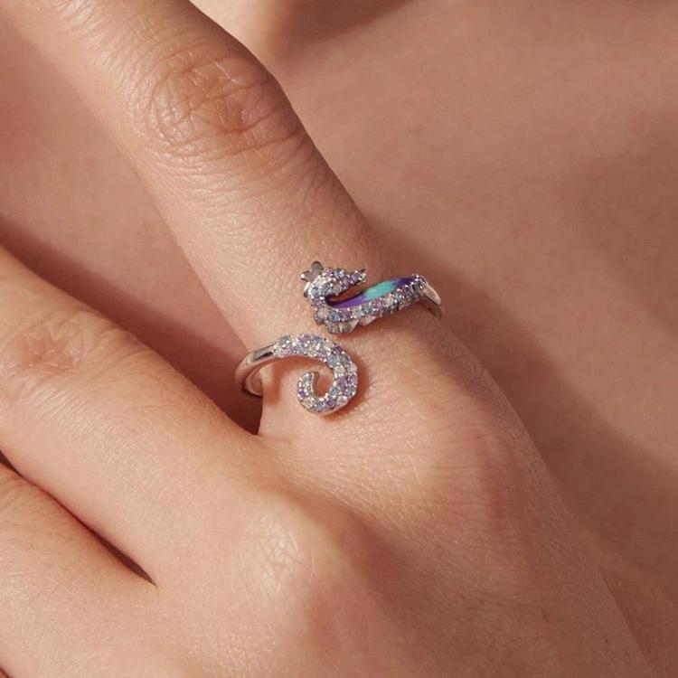 Adjustable Copper-Plated White Gold Dreamy Seahorse Opening Ring