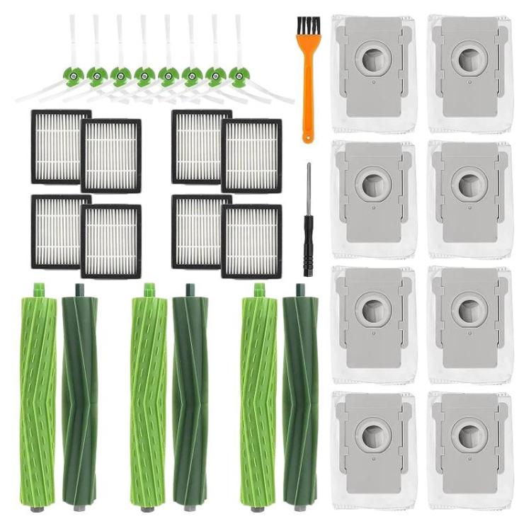 Robot vacuum accessory kit with filters, side brushes, and green roller brushes (28-piece)
