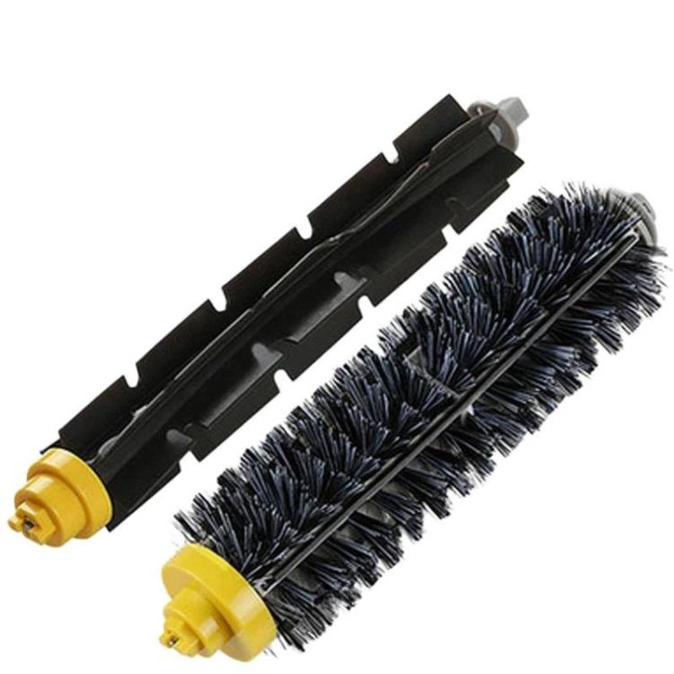 Robot vacuum main brush roller with black bristles and yellow end caps