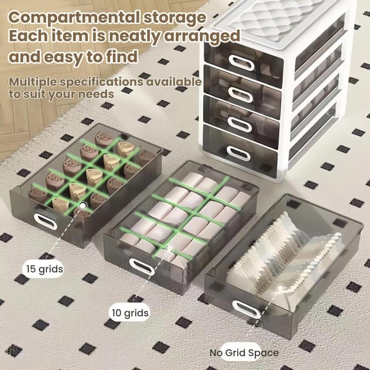 Drawer-style sock organizer storage box with clear compartments and handle drawers