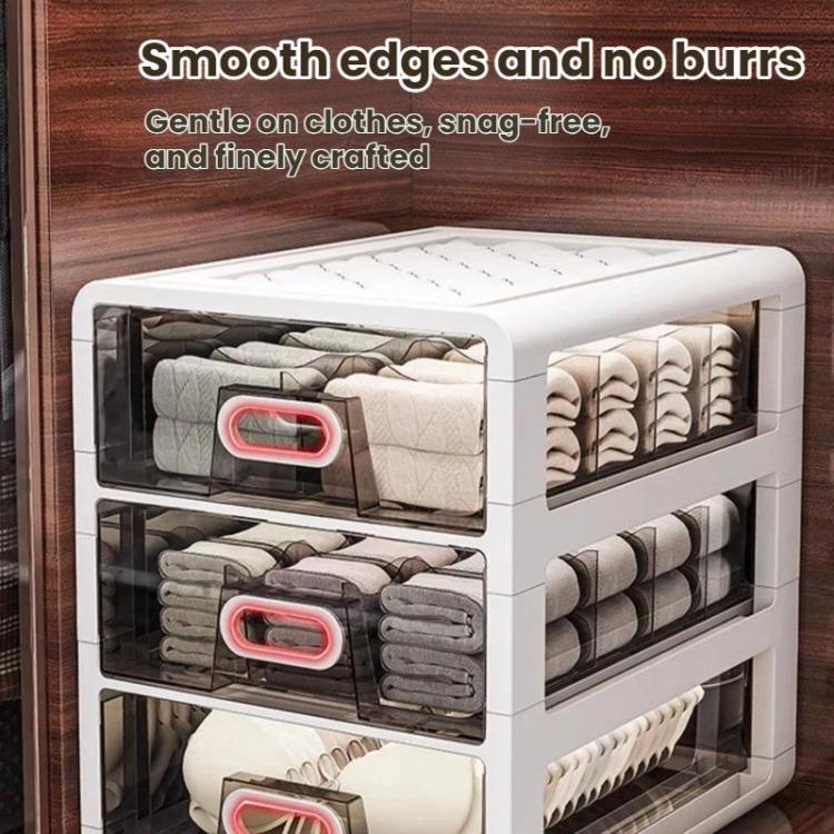 White clear drawer underwear and sock organizer box, stacked bins with rounded handles