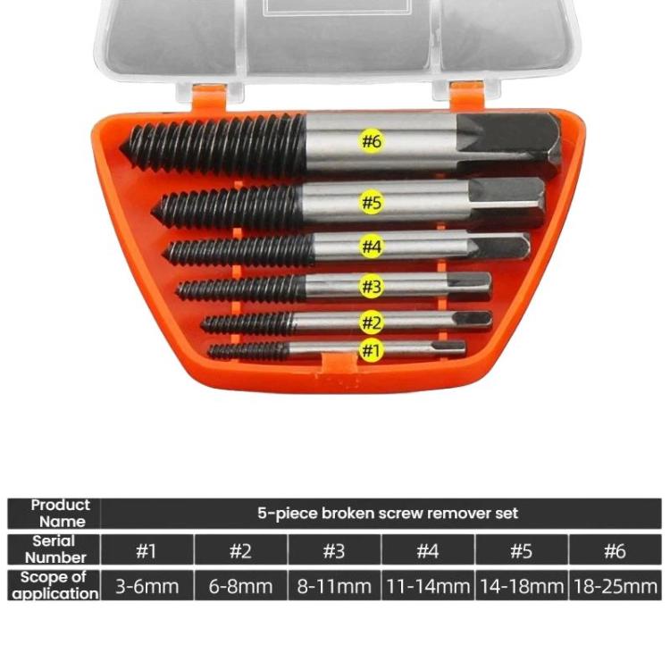 Broken Screw Extractor Screw Tool Set, 6pcs / set, Coarse-threaded 6pcs / set, Coarse-threaded 5pcs / set
