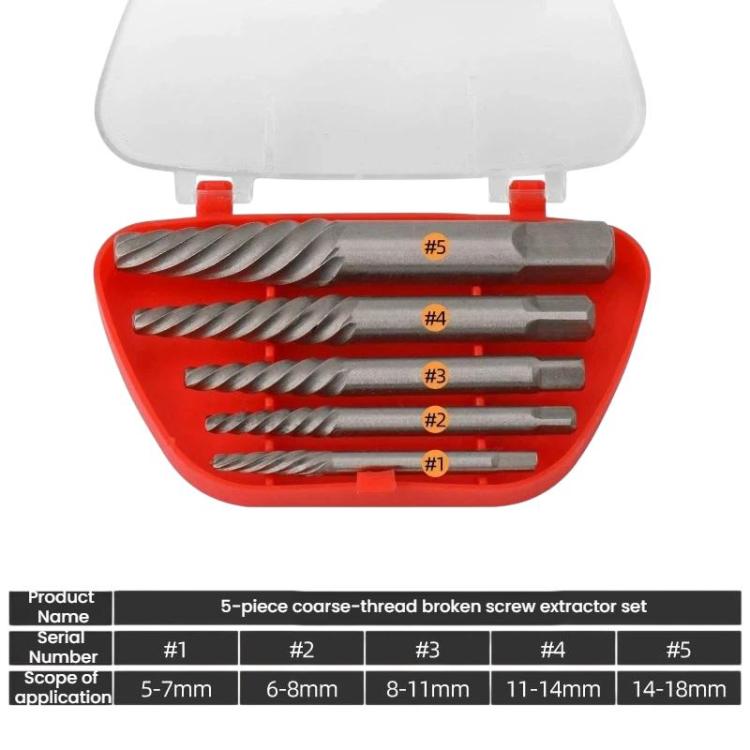 Broken Screw Extractor Screw Tool Set, 6pcs / set, Coarse-threaded 6pcs / set, Coarse-threaded 5pcs / set