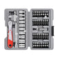 1/4 inch socket wrench tool set with screwdriver bits, open gray case and red-handled tools