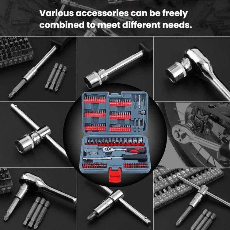 Assorted auto repair tool accessories, sockets, extensions, and ratchet wrench