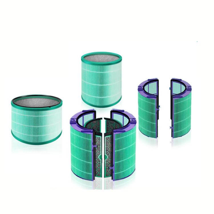 Set of four turquoise HEPA filter cylinders with gray tops