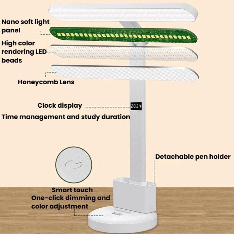 Xiajule desk lamp with clock display, touch dimming, and detachable pen holder