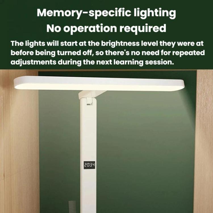 White LED desk lamp with light bar and digital time display on base