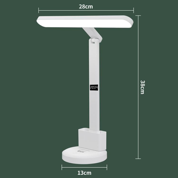 White LED desk lamp; 28cm length, 38cm height, 13cm base size