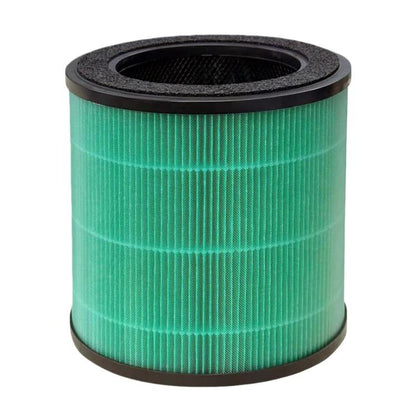 Antimicrobial HEPA filter cartridge with green pleated filter media and black end cap
