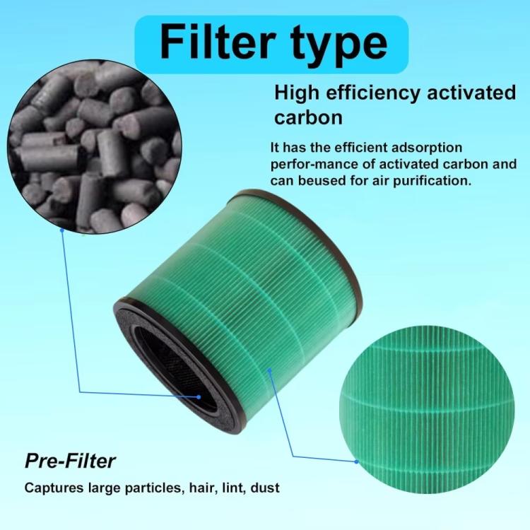 Antimicrobial HEPA filter cartridge, green pleated cylinder with black mounting ring