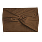 Brown wide elastic cross headband with twisted front knot for yoga and running