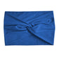 Dark blue wide elastic cross headband with twisted front knot for yoga and running