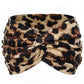 Leopard print wide elastic cross headband with twisted front knot