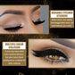 Glitter eyeliner sticker with false lashes applied to an eye for makeup look