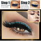Turquoise glitter false eyelash sticker along the upper lash line over blue eyeliner