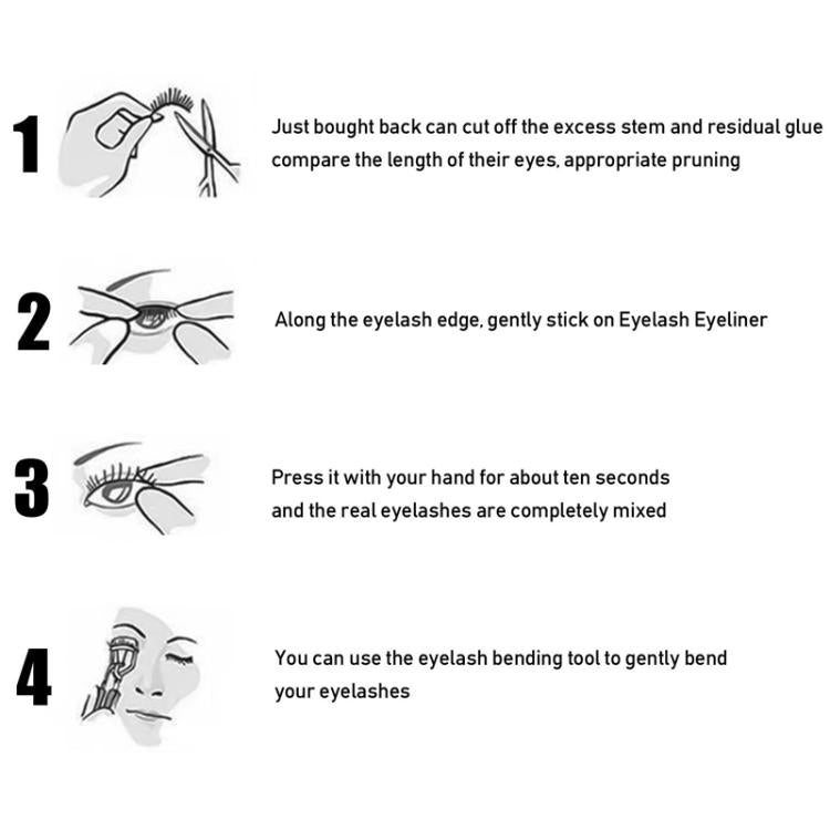 Instruction steps diagram for applying eyelash stickers and blending false lashes