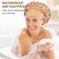 Beige satin shower cap with gathered brim for hair coverage