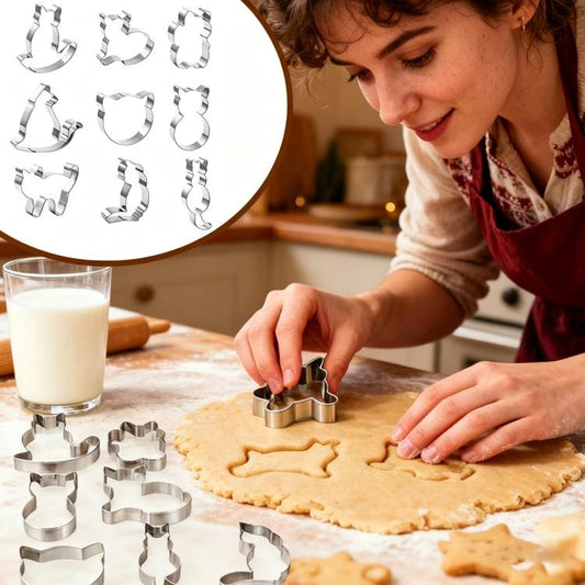 Stainless Steel Cat Shape Cookie Mold Cartoon Cookie Cutter, LsCook 9-Piece Set
