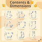 Contents and sizes graphic showing stainless steel cat cookie mold cutters