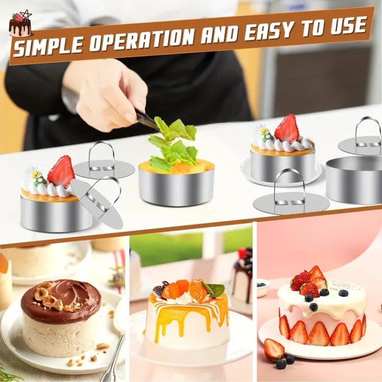 Stainless Steel Mousse Ring Pudding Mold Cake Baking Mold With Press Plate, LsCook Round
