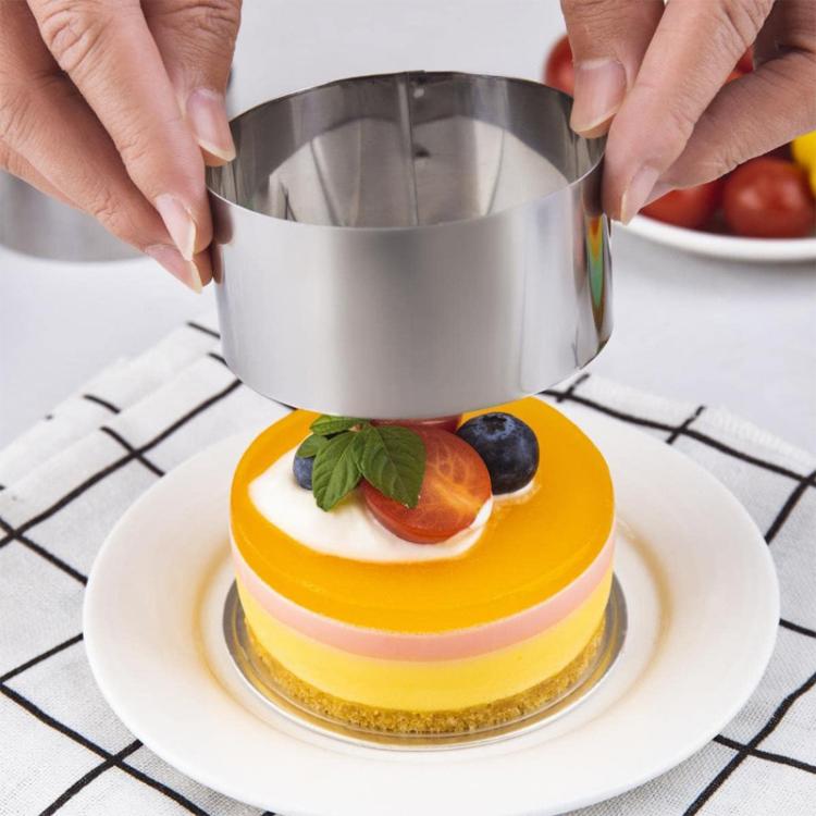 Stainless Steel Mousse Ring Pudding Mold Cake Baking Mold With Press Plate, LsCook Round