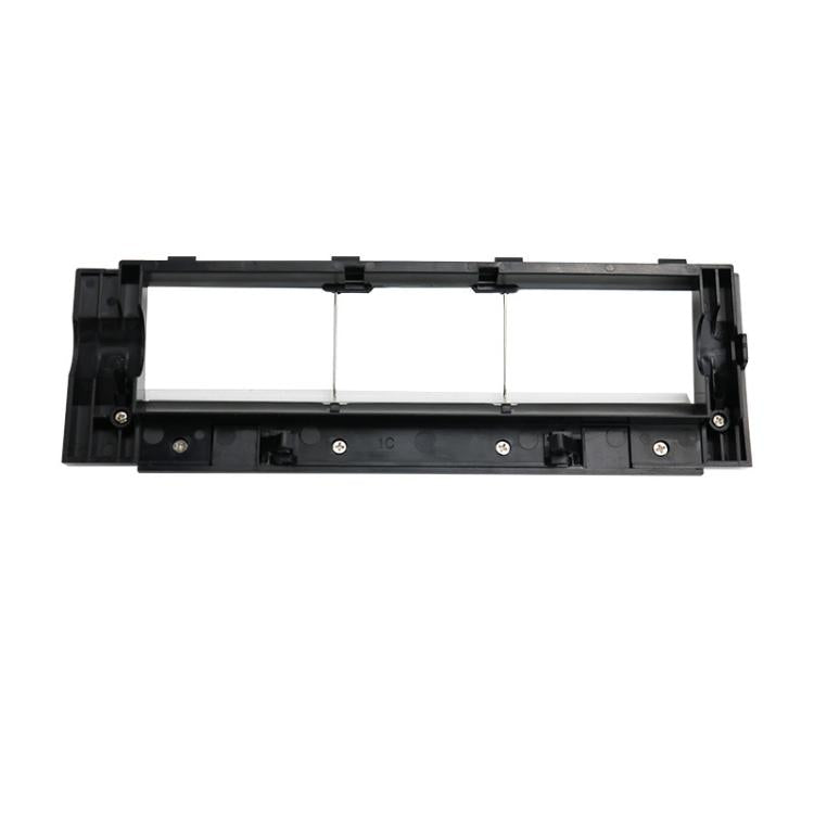 Main brush cover for robot vacuum, black plastic frame with internal slots