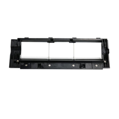 Main brush cover for robot vacuum, black plastic frame with internal slots