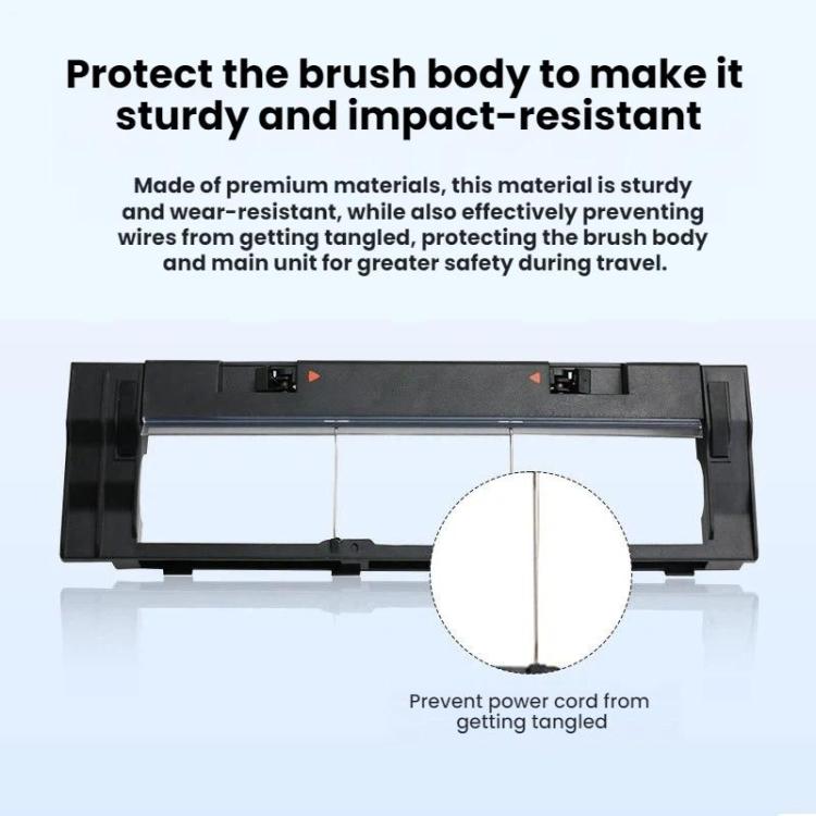 Main brush body protector cover, black plastic housing with clip points to prevent tangling