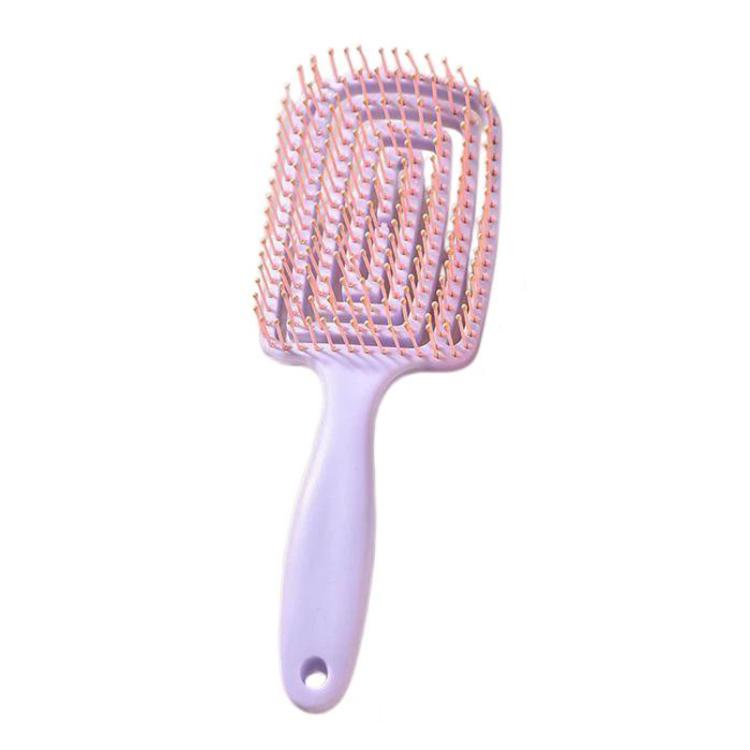 Purple hollow rib hair massage comb with rounded flexible teeth