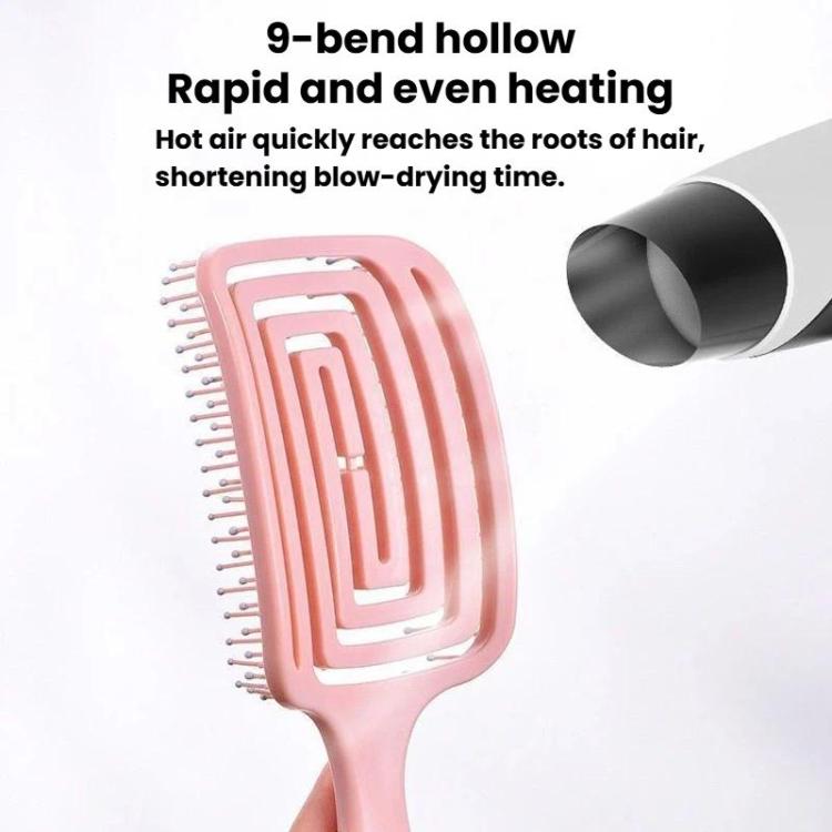 Pink hollow rib hair brush comb with 9-bend design for styling