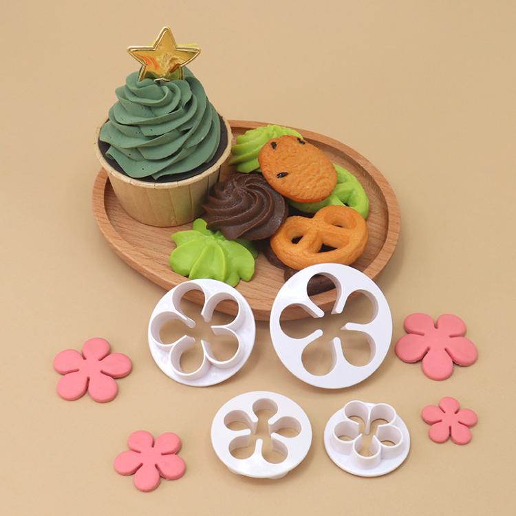 LsCook 4-Piece Set No-Handle Plum Blossom Cutter Realistic Baking Mold