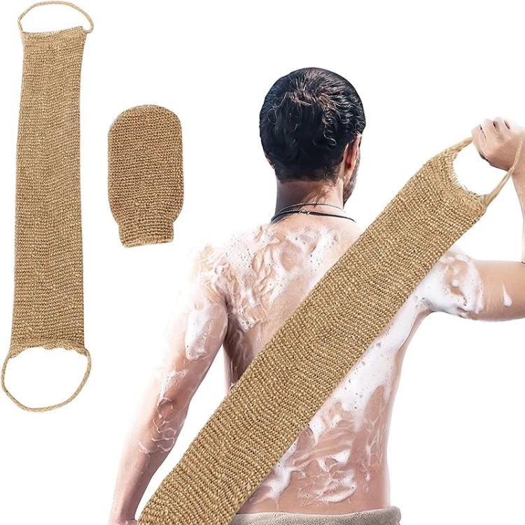 Long jute brown back scrubber with looped ends for exfoliating