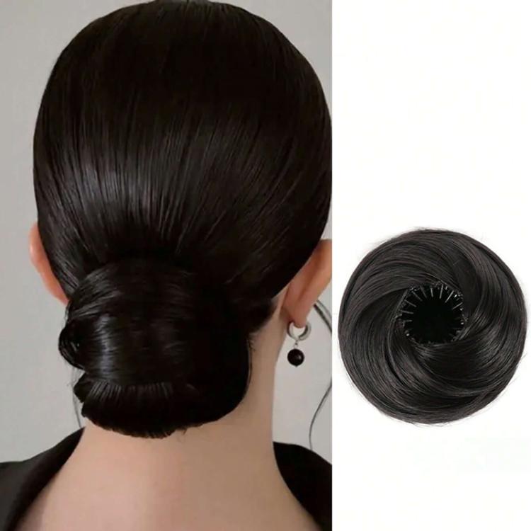 Messy bun hair claw clip extension, dark brown synthetic chignon bun hair piece