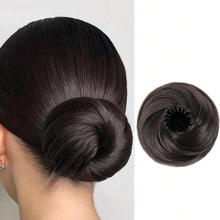 Messy bun hair claw clip extension, black synthetic chignon bun hair piece