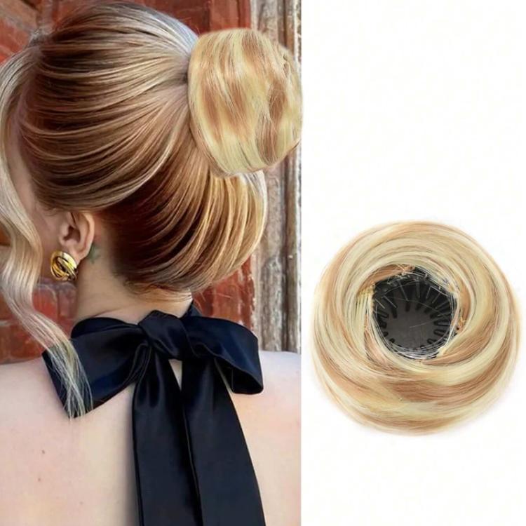 Messy bun hair claw clip extension, blonde synthetic chignon bun hair piece