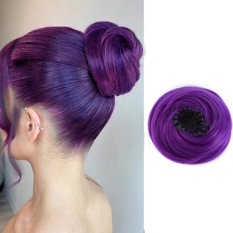 Messy bun hair claw clip extension, purple synthetic chignon bun hair piece