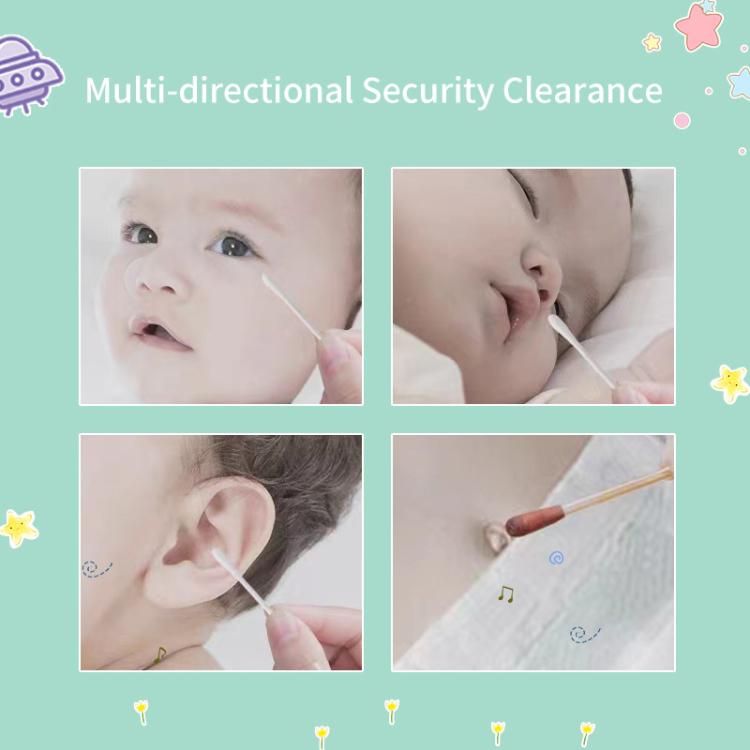 Cotton swab being used for baby ear and nose cleaning