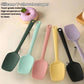 Silicone T-shaped spatula set in dark green, mint, pink, purple, yellow, and black