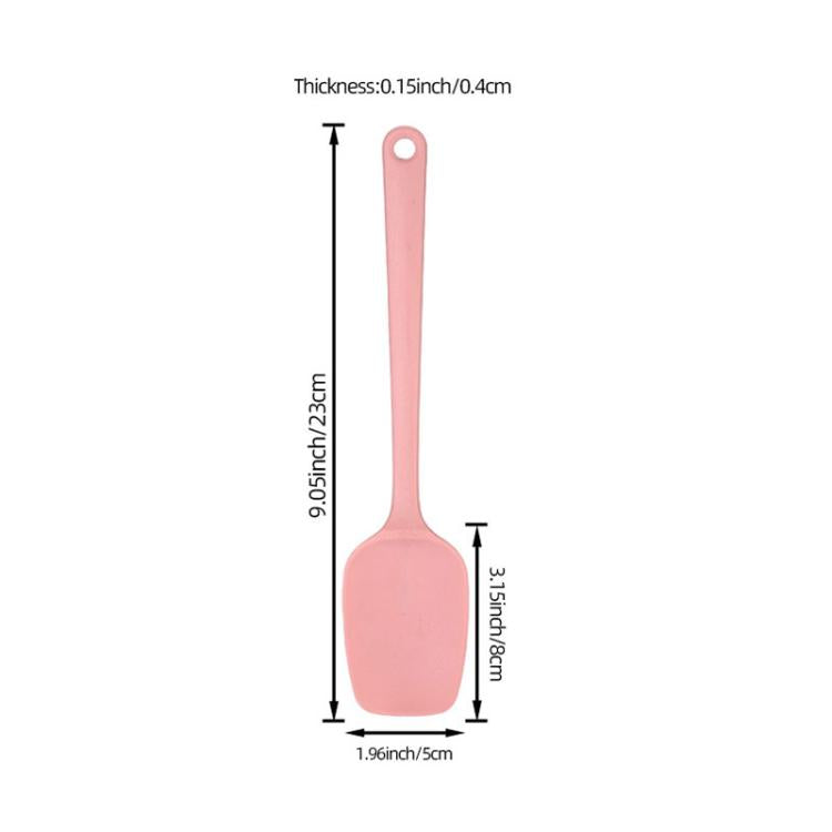 Pink silicone spatula size diagram with hanging hole, 9.6 in overall length