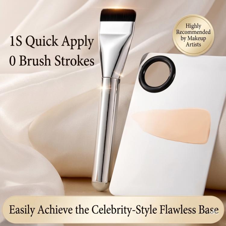 Foundation brush with ring palette and makeup sponge puff for mixing and applying